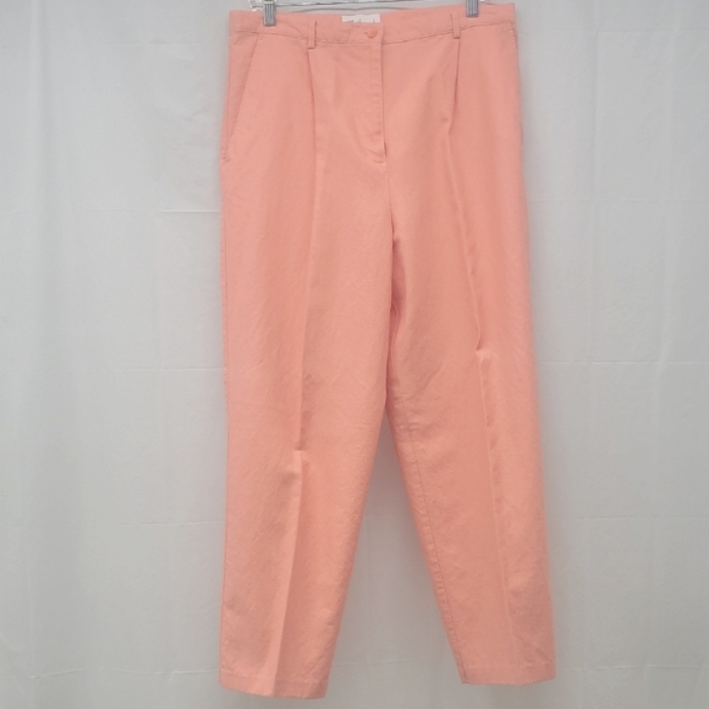 Linen Blend Pants Washable Pleated Straight Leg High Rise Pockets Belt Loops